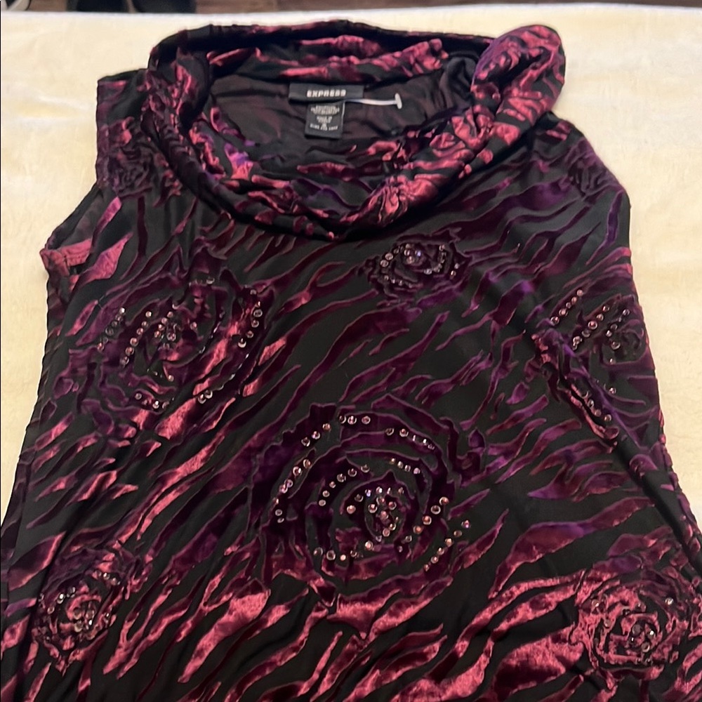 Express Black and Purple Cowl Neck Top